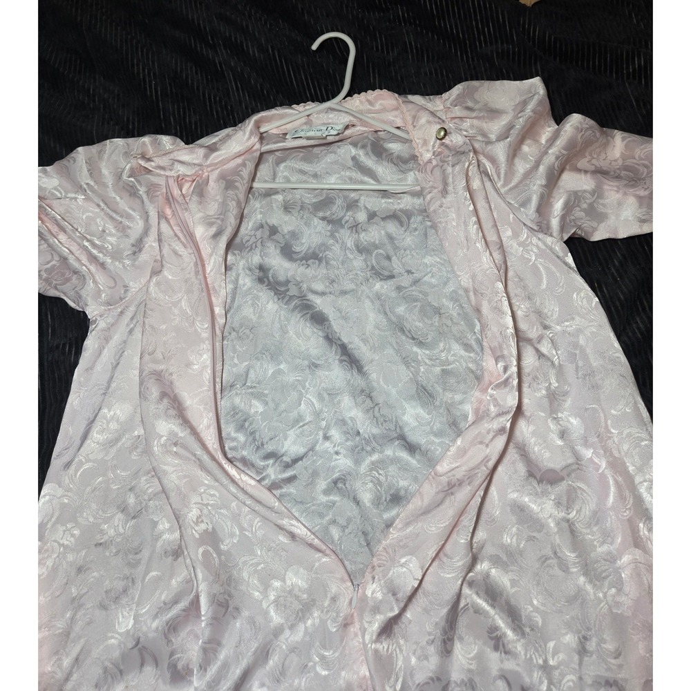 Christian Dior Vintage Pink Floral Jacquard Satin Nightgown Long Sleeve Small - Picture 10 of 13